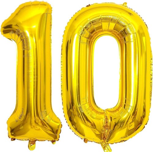 Gold 10 Number Balloons by [Brand Name] - 40 Inch Giant Balloons for 10th Birthday & Anniversary Celebrations