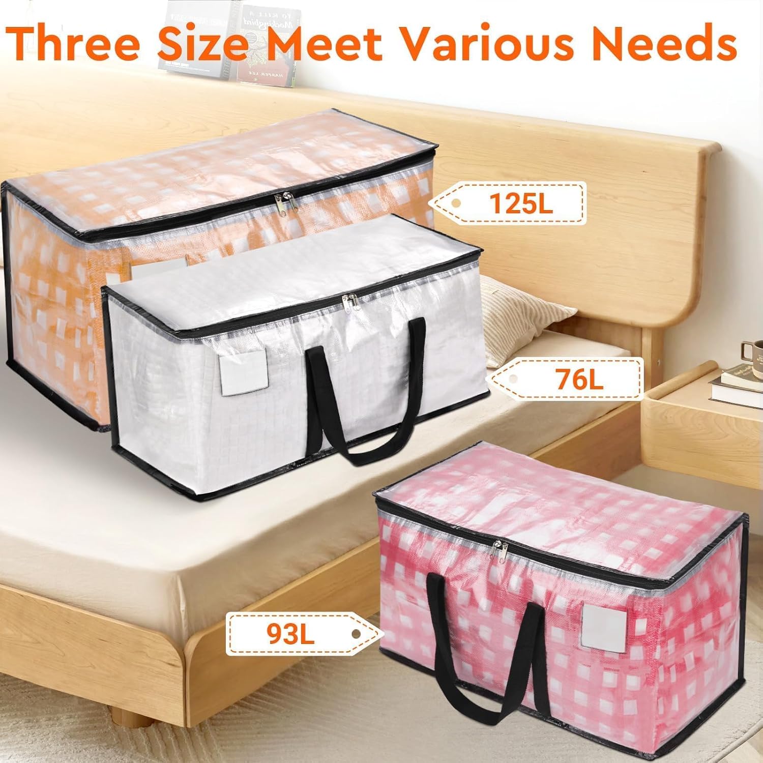 BlissTotes Moving Bags - Heavy Duty Extra Large 93L Storage Totes with Zipper & Reinforced Handles | 8-Pack