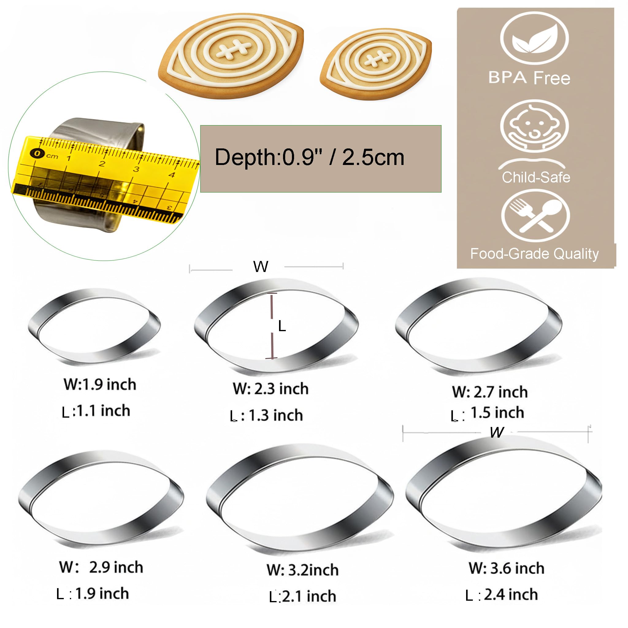 6pcs Football Cookie Cutter Set with 50pcs Tipless Piping Bags, Stainless Steel Football Biscuit Molds for Parents-Kids Baking, DIY Party Cookies,Sandwich/Picnic
