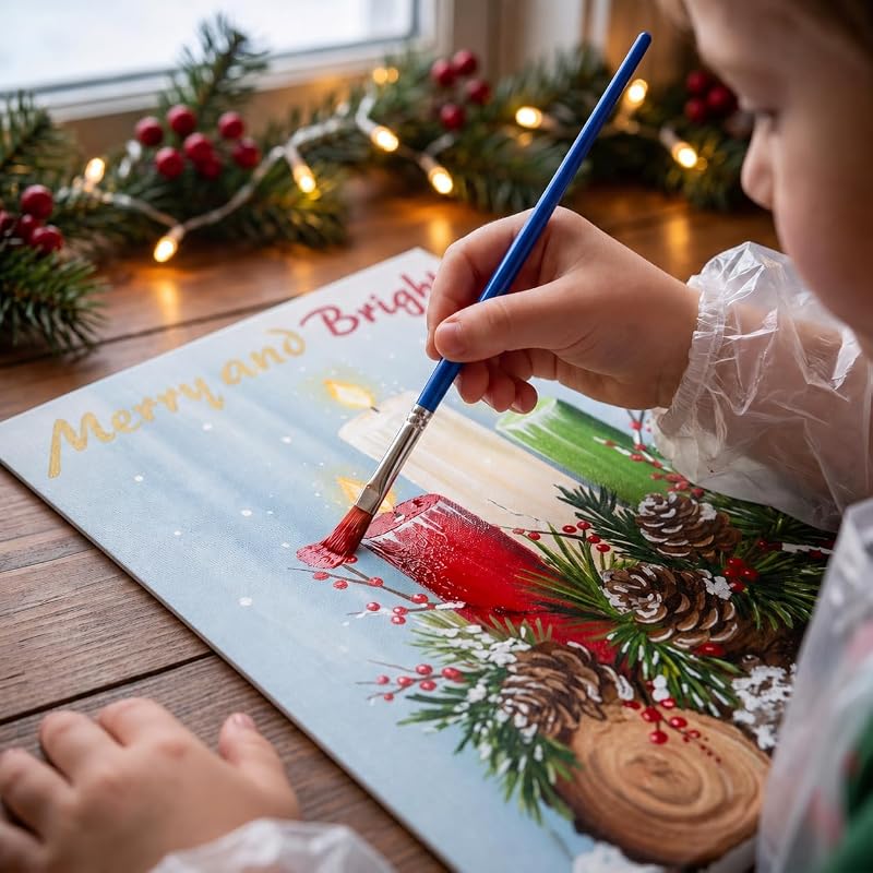 Christmas Pre-Drawn Canvas Sip & Paint Kit – 84 Pieces (12 Patterns)