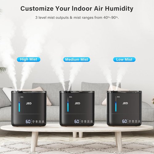 JRD Humidifiers for Bedroom, Ultrasonic Humidifier 4L for Large Room, Cool Mist Top-Fill, 40H Run, 12H Timer, 360° Nozzle, Aroma Diffuser, 7-Color Night Light for Home, Office, Baby, Pets, Plants