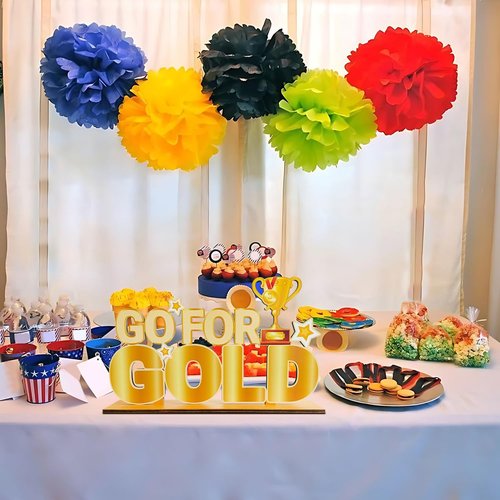2026 Winter Sport Games Party Decorations Go For Gold Wooden Table Centerpieces 11.8 x 6.9 inch for Any Sports Themed Party Decorations Supplies