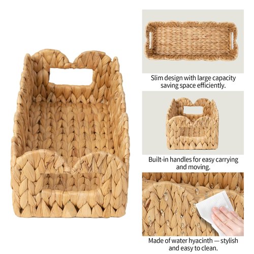 Coeusy Toilet Tank Basket for Bathroom,Scalloped Edge Wicker Basket for Toilet Paper Storage,Small Baskets for Countertop,Shelves,Living Room,Bedroom,Both Organizer&Decor,Natural Water Hyacinth