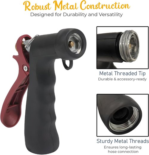 Industrial Nozzle - Heavy-Duty Hot & Cold Water Hose Nozzle for Enhanced Comfort | Red & Black