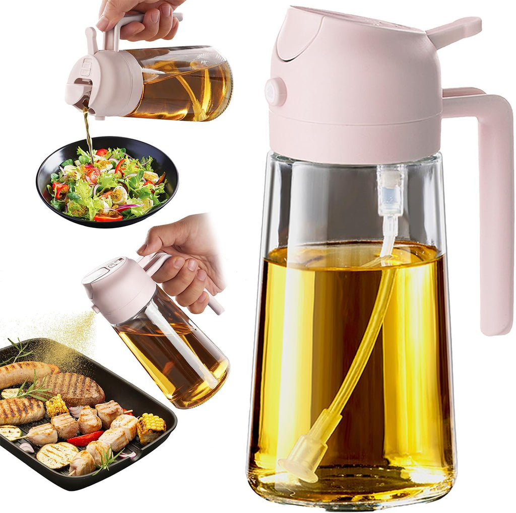 TrendPlain 16oz Glass Olive Oil Sprayer - 2-in-1 Dispenser for Cooking, Air Fryer & BBQ | Peach Color