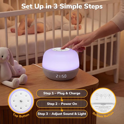 2025 Mom's Choice Awards | Sound Machine Baby White Noise Machine with Sunrise Alarm Clock & App Control – 360° RGB Night Light, Sleep Soother for Adults & Kids, Newborn Essentials Shower Gift