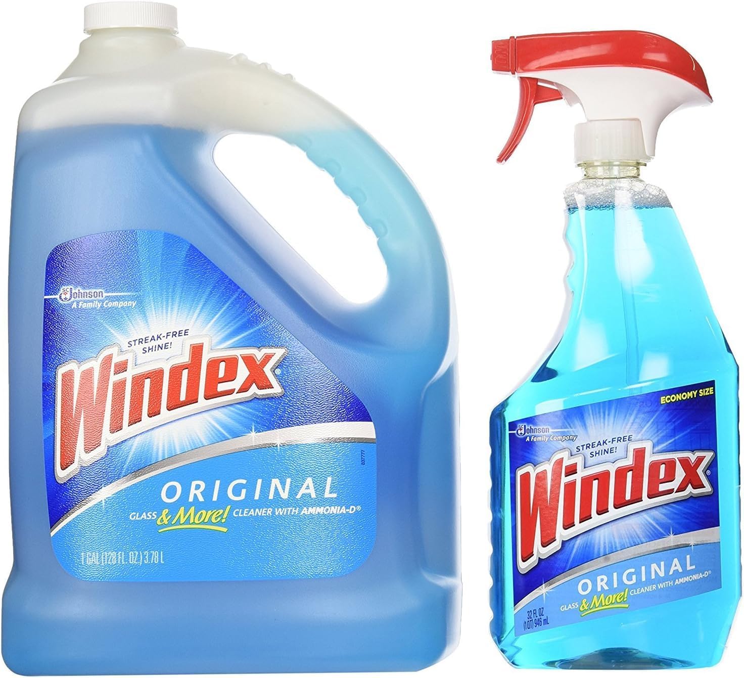 Windex Original Glass Cleaner - 1 Spray Bottle + 128 Fl. Oz. Refill | Total 160 Fl. Oz.
