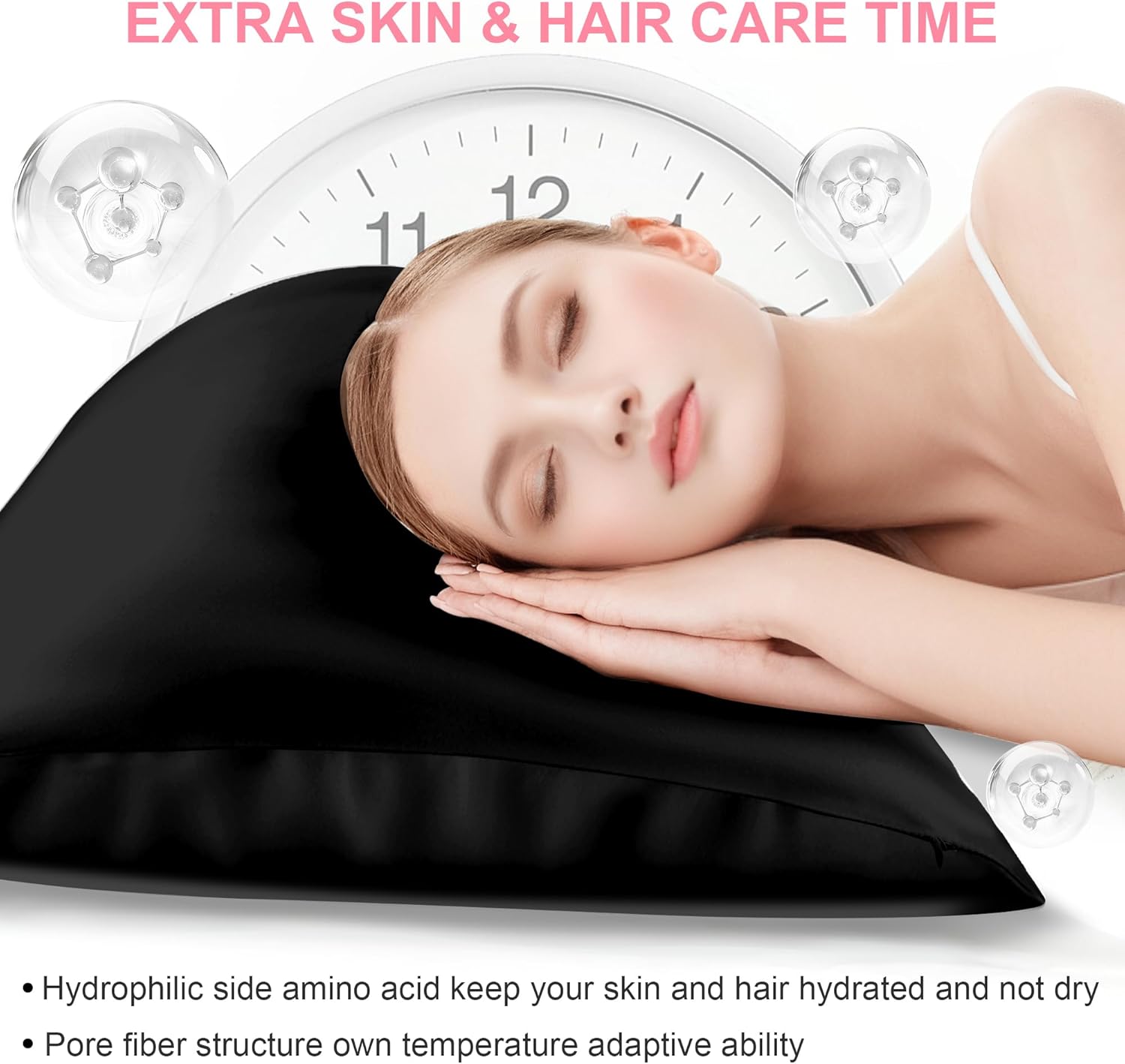 Skiennix Mulberry Silk Pillowcase - King Size, Hidden Zipper, Soft & Breathable for Hair & Skin | Black