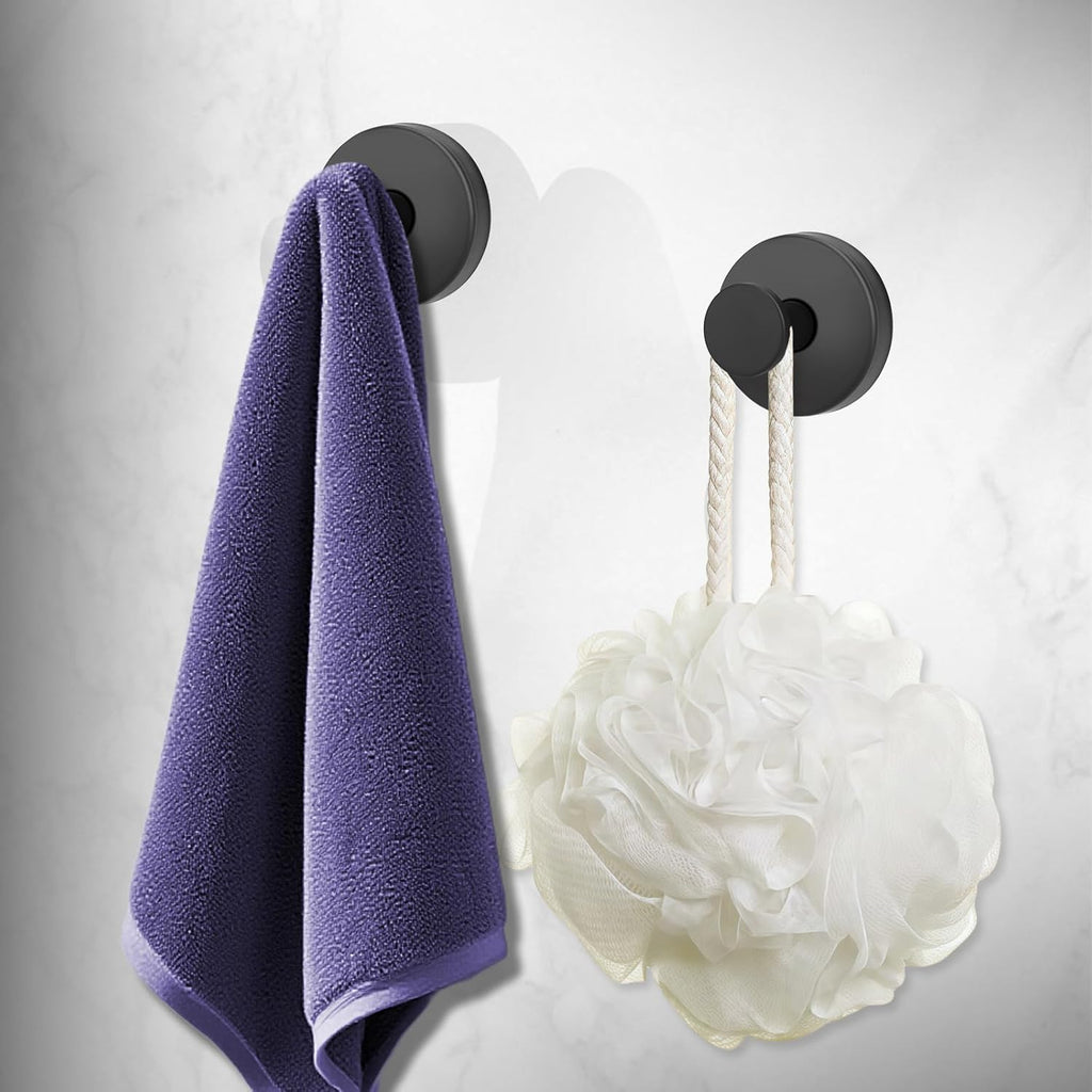 Regine Switzerland Suction Cup Hooks - Waterproof Bathroom & Shower Holders | No-Drill Wreath Hanger, Black, 4-Pack