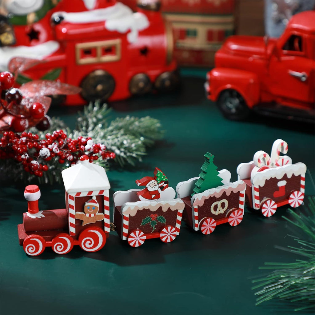 Yulejo Christmas Train | Painted Wooden Decoration for Festive Table Top | Santa Claus, Red