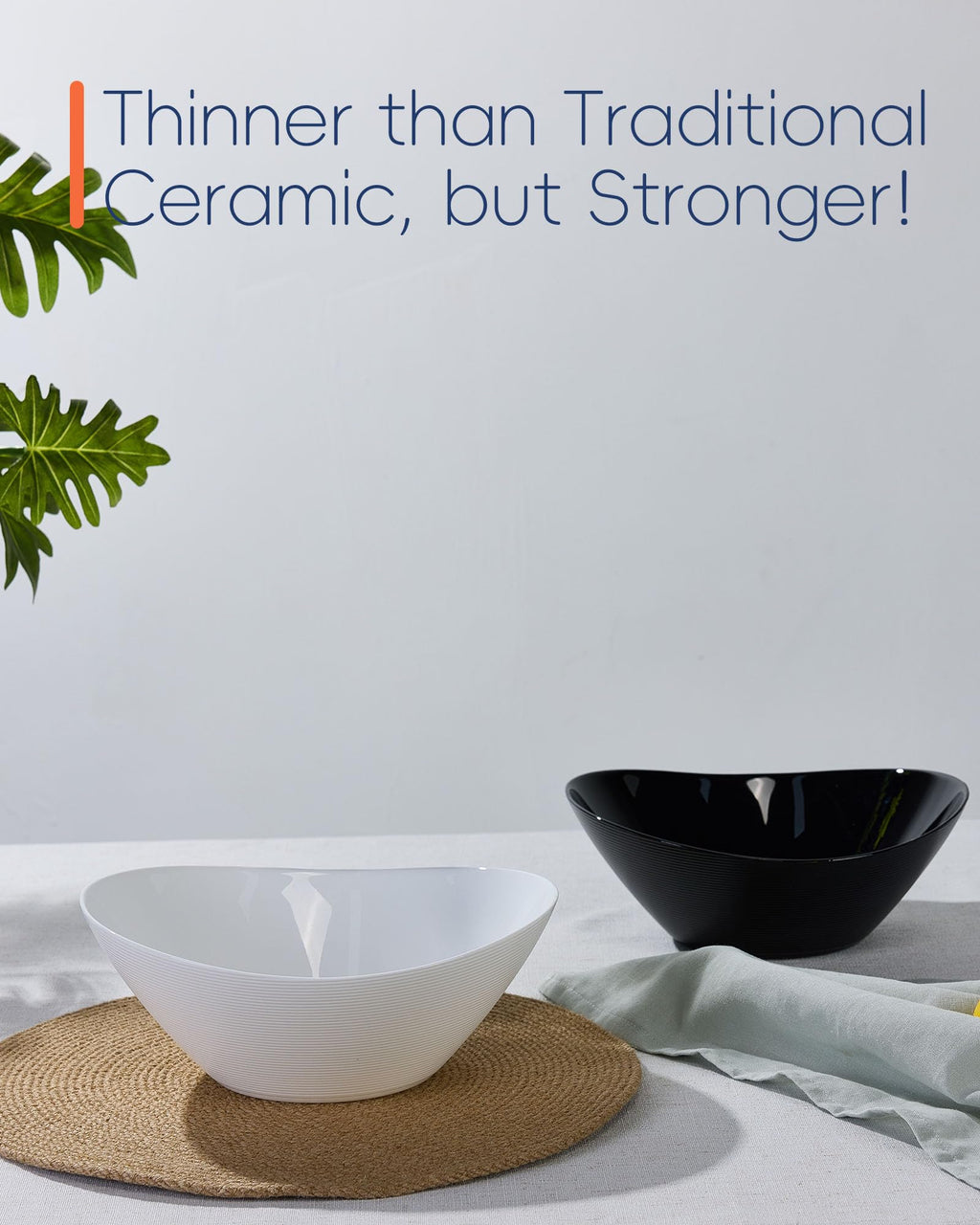LaGlint 66 OZ Salad Bowl Set of 2, Opal Glass 10 inch Ultra-thin&Lightweight Serving Dishes for Salad, Fruit, Kitchen Microwave & Dishwasher Safe, Oval Shape White