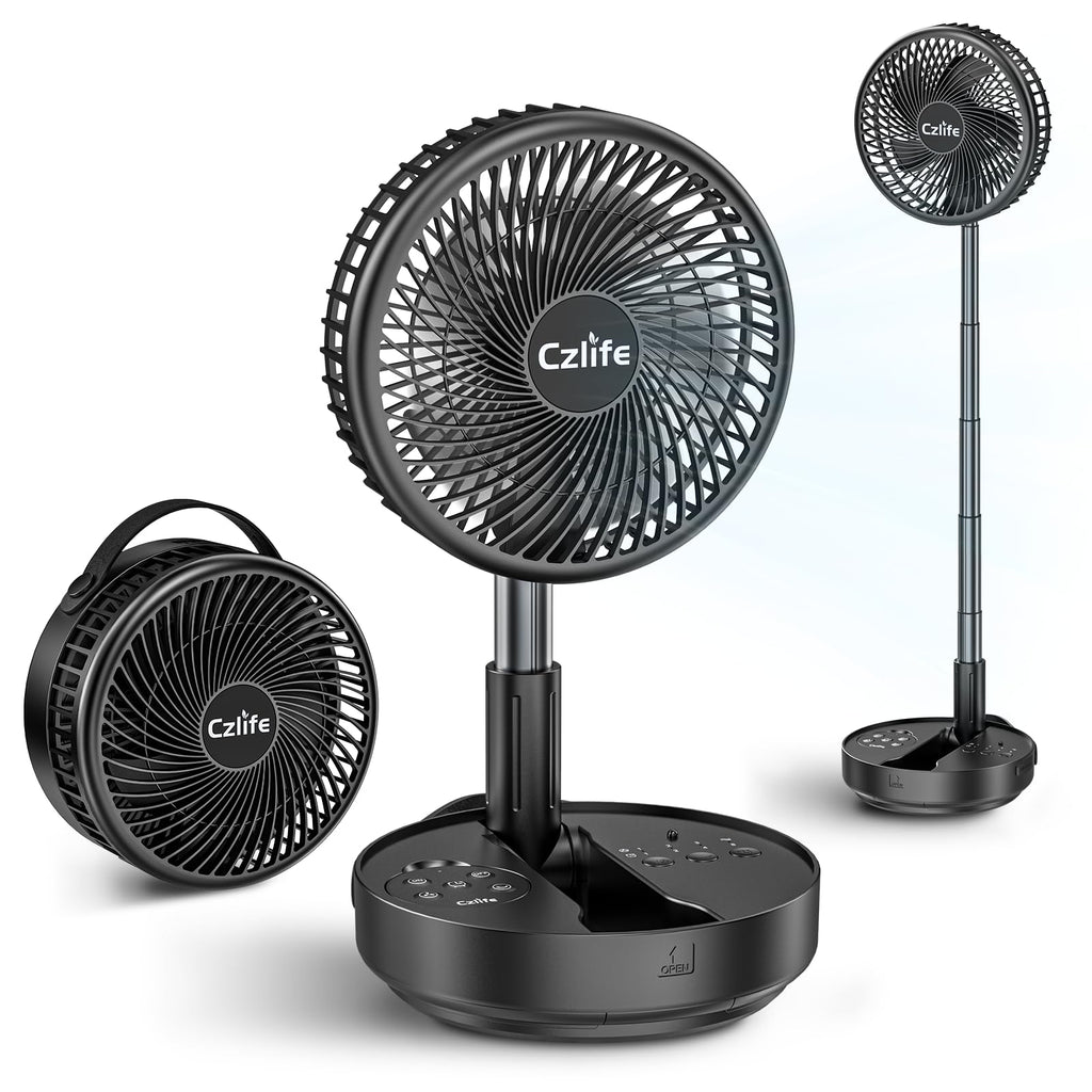 Czlife F9 Portable Fan, 10000mAh Rechargeable Battery Powered for Travel Sleeping Camping Bedroom Outdoor, Cordless Floor Desk Fan, Oscillating Folding USB Fan with Remote, 4 Speed, Timer, 7.7"