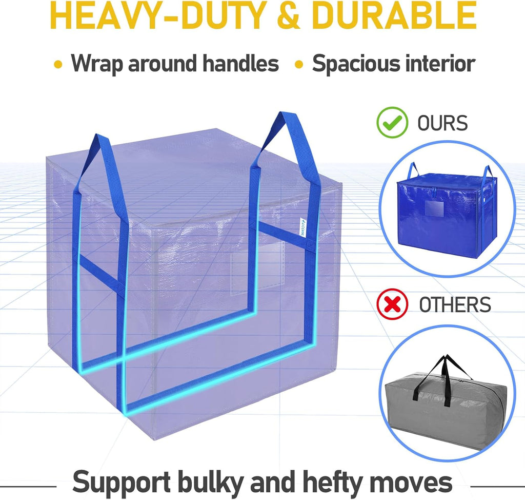 TICONN Extra Large Moving Bags - Heavy-Duty Storage Totes with Zippers & Handles | 75 Gallon, 4 Pack