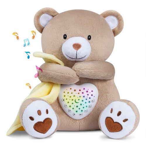 BEREST Rechargeable Baby Sleep Soother Bear - Heartbeat & Lullabies Night Light Projector for Nursery