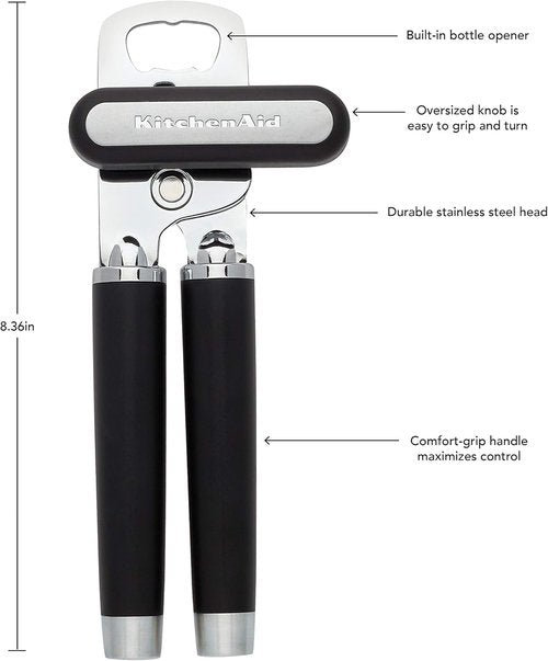 KitchenAid Can Opener - Gourmet Multifunction Tool for Easy Use | 8.36-Inch, Black