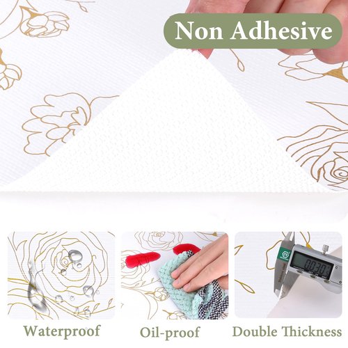 Shelf Liners for Kitchen Cabinets Non Adhesive Drawer Liner 23.6in x 20FT Gold Floral Thickened Shelf Liner Paper Strong Non-Slip Easy to Clean for Tool Box Refrigerator