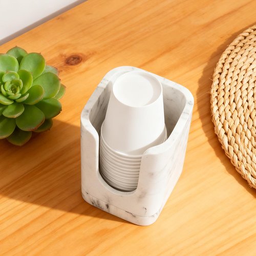 PENGARO Bathroom Cup Dispenser, Dixie Cup Holder 3-5oz Disposable Paper Cup Holder for Bathroom Cotton Pad Container, Guest Bathroom Essentials, Marble White