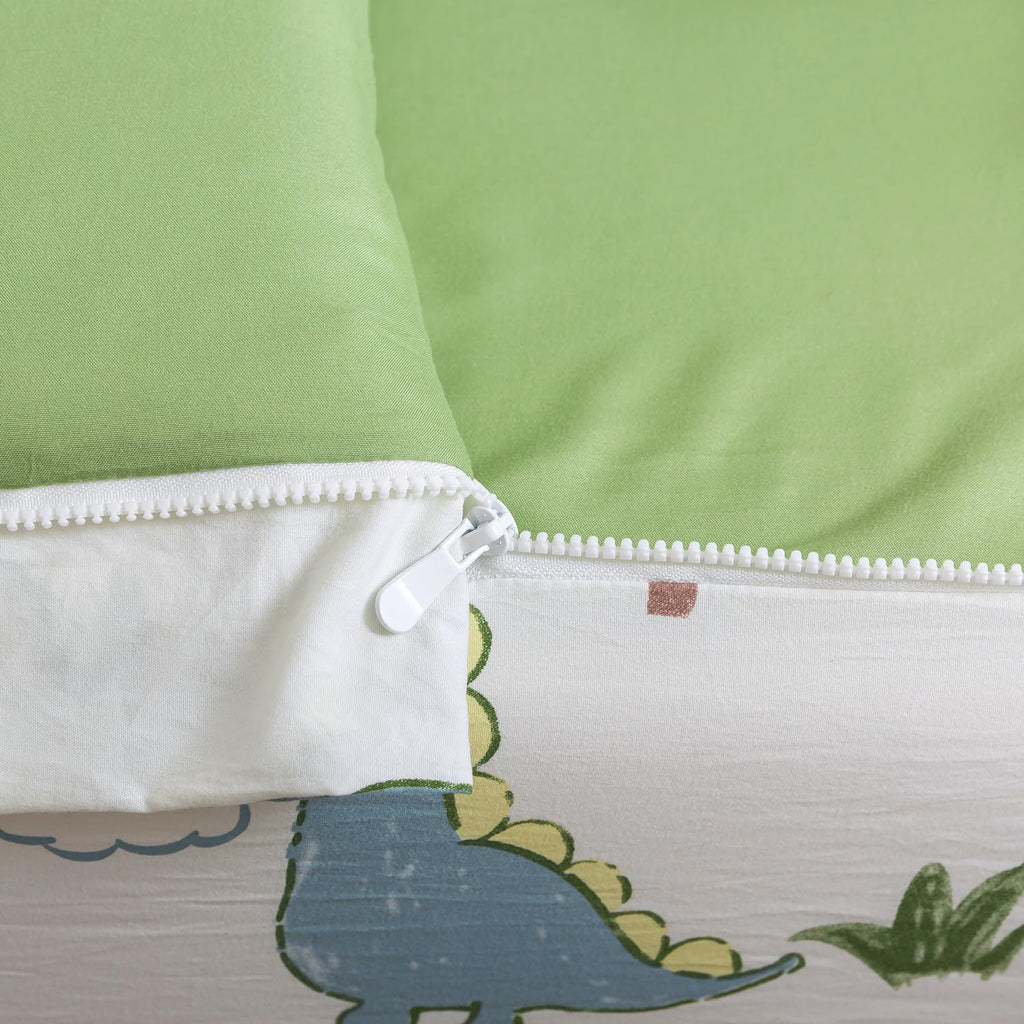 qjmiaofang 4Pcs Zipper Bedding Twin for Kids Dinosaur Comforter Set Boys Teens Zip Up Bedding with Sheets All Season Cute Little Dinosaur All in One Zipper Bed Set with Fitted Sheet Decor