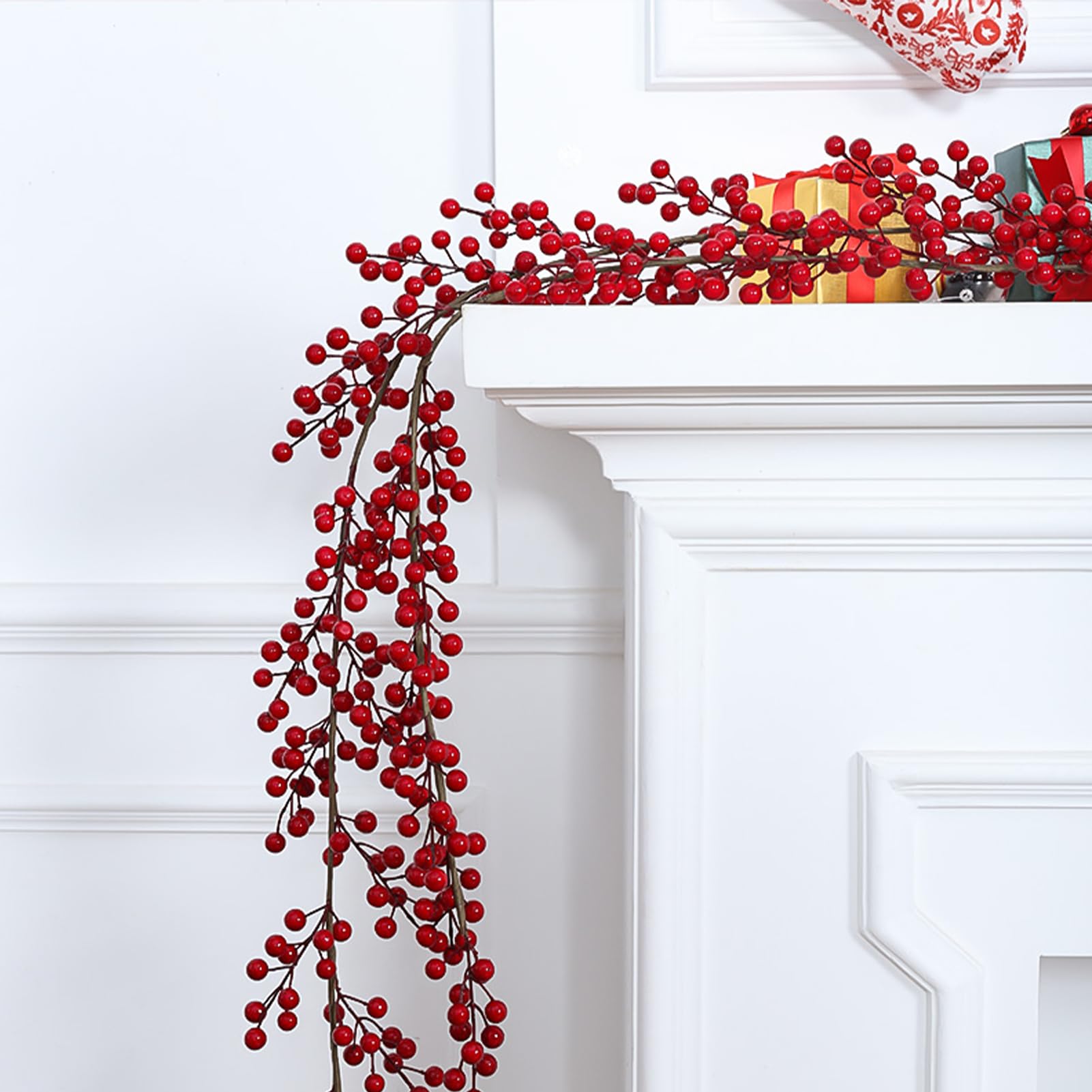 Wuhetyo Christmas Red Berry Garland, Artificial Red and Burgundy Berry Garland Christmas Decor for Winter Indoor Outdoor Home Fireplace Table Happy New Year Decorations(Large Berry)-1PCS
