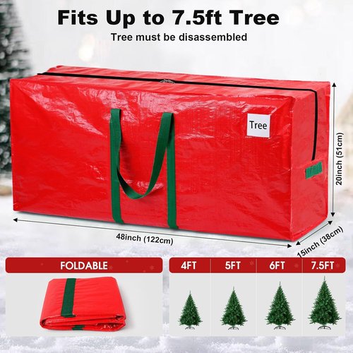 EverMerry Christmas Tree Storage Bag - Heavy Duty Waterproof Bag for Up to 7.5 Ft Trees | Red with Dual Zippers