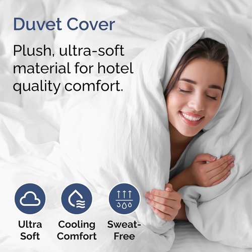 Hotel Luxury Bedding Set by [Brand Name] | 4pc White Sheet Set with Duvet Cover - Queen Size, Breathable & Cooling