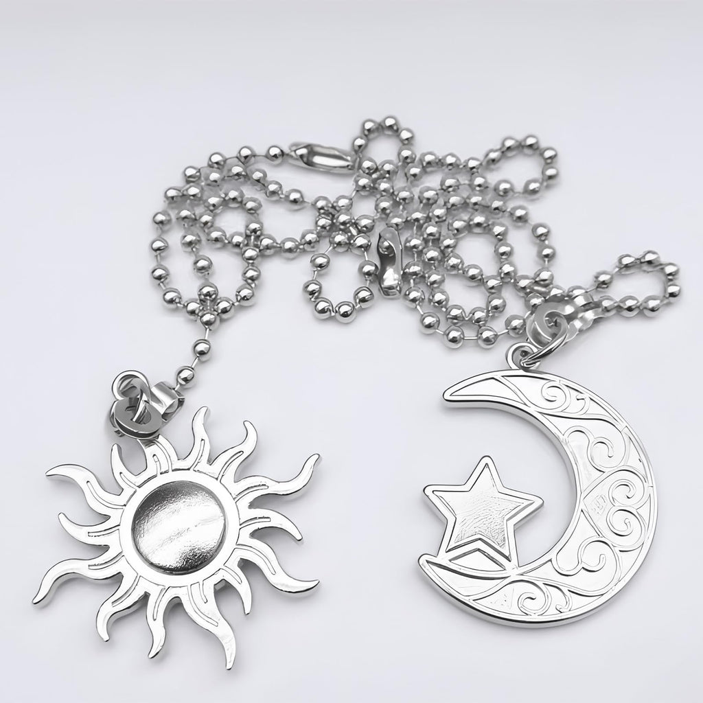 Silver Sun and Moon Zipper Extensions for Ceiling Fans and Lamps, with Ball Chain connectors, 30.48 cm Totem Bohemian Pendant Extender Decorations, 2 Pieces. (Silver)