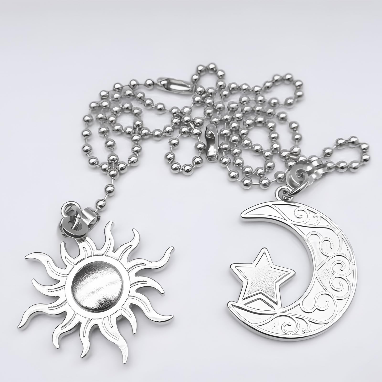 Silver Sun and Moon Zipper Extensions for Ceiling Fans and Lamps, with Ball Chain connectors, 30.48 cm Totem Bohemian Pendant Extender Decorations, 2 Pieces. (Silver)