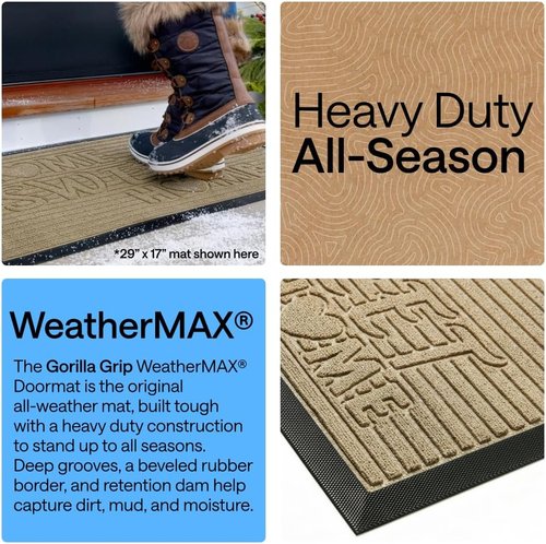 GORILLA GRIP Waterproof All-Season WeatherMAX Doormat - 47x35 Natural Rubber, Stain & Fade Resistant, Easy Clean