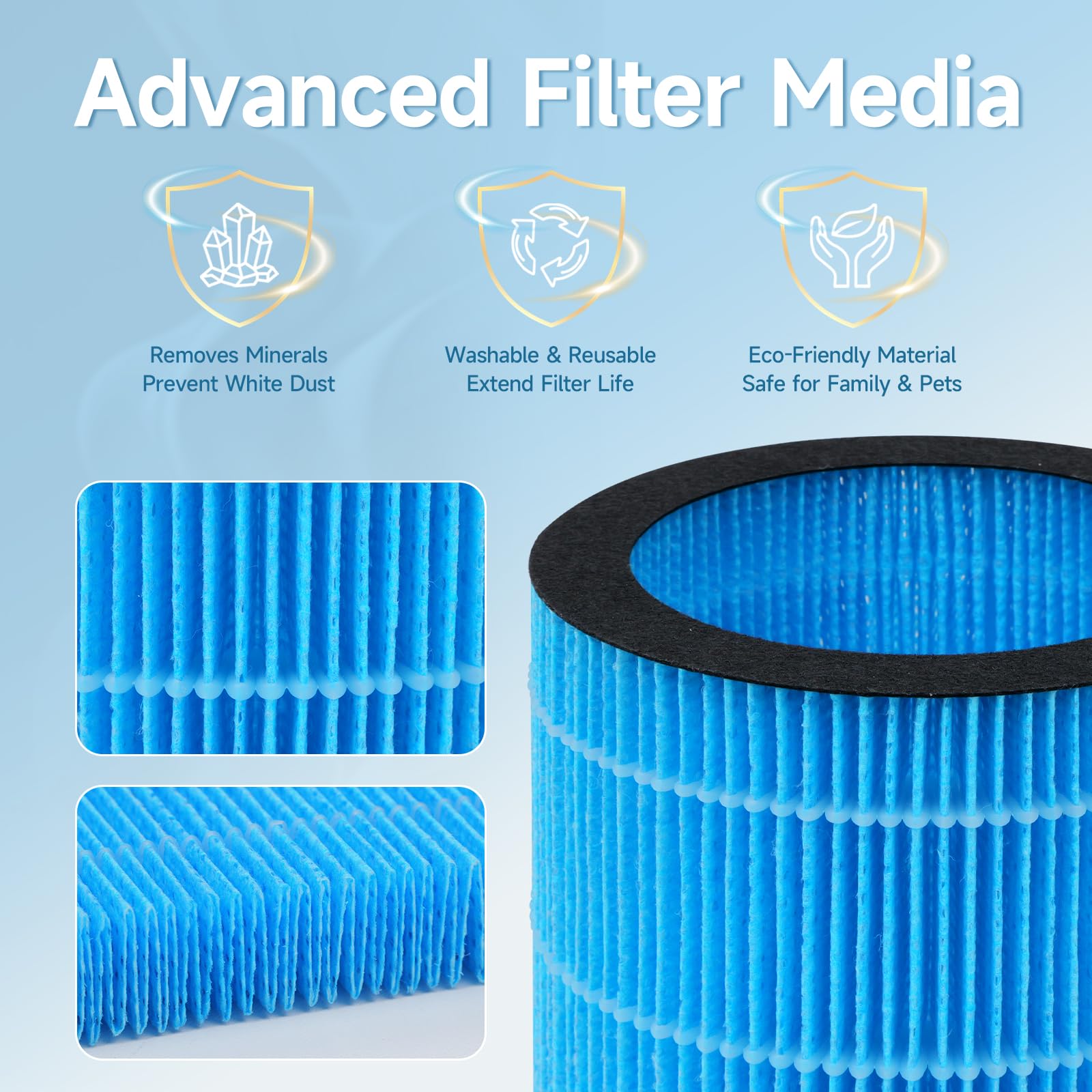 Harebery Polymer Fiber Filter for WaterFirst & Lamon MistFree Humidifier, High-Efficiency Filter Dust, Large Particles, 2 Pack