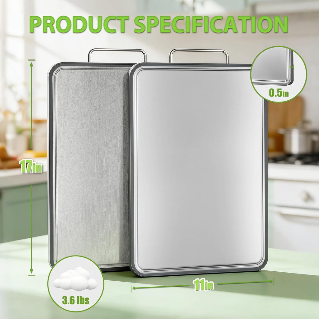 Stainless Steel Cutting Board - 17" x 11" Heavy-Duty Chopping Board with Juice Grooves | Non-Slip & Dishwasher Safe