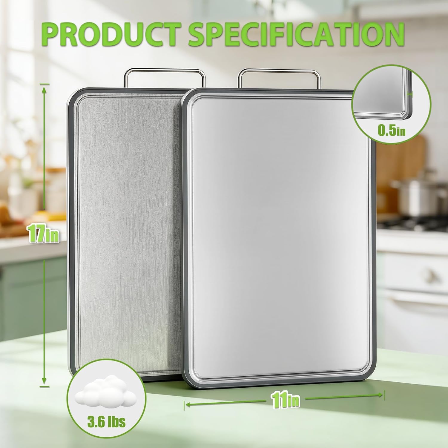 Stainless Steel Cutting Board - 17" x 11" Heavy-Duty Chopping Board with Juice Grooves | Non-Slip & Dishwasher Safe