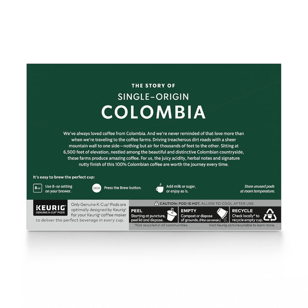 Starbucks K-Cup Coffee Pods - Medium Roast Colombian Coffee | 100% Arabica, 10 Pods Per Box