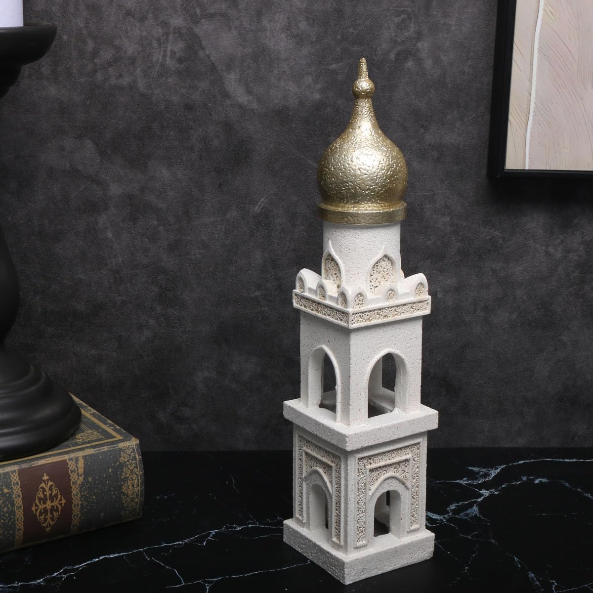 Islamic Cultural Decor Collection - Handcrafted Resin Mosque Models & Tower Ornaments for Home/Office Display Ramadan Decoration (Tower 1)