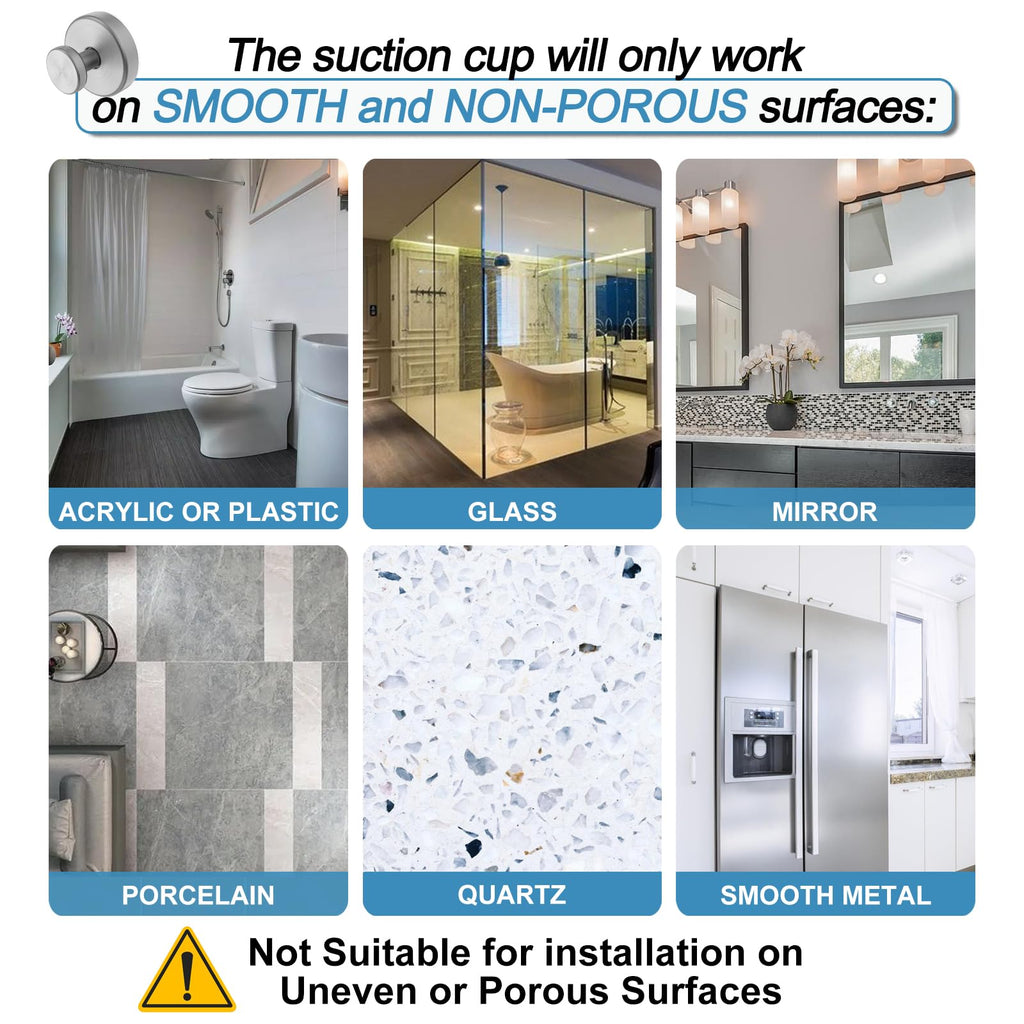 Hviiso Suction Cup Hooks for Glass Window, Mirror, Wreaths - Shower Hooks for Inside Shower, No Drill Towel Hooks for Bathrooms, Bath Robe Coat Looafh Hook for Hanging - Silver(2 Pack)