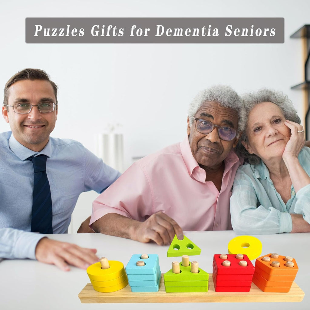 Skiennix Dementia Activities for Seniors - Geometric Colors & Numbers Wooden Puzzles | Cognitive Training Games