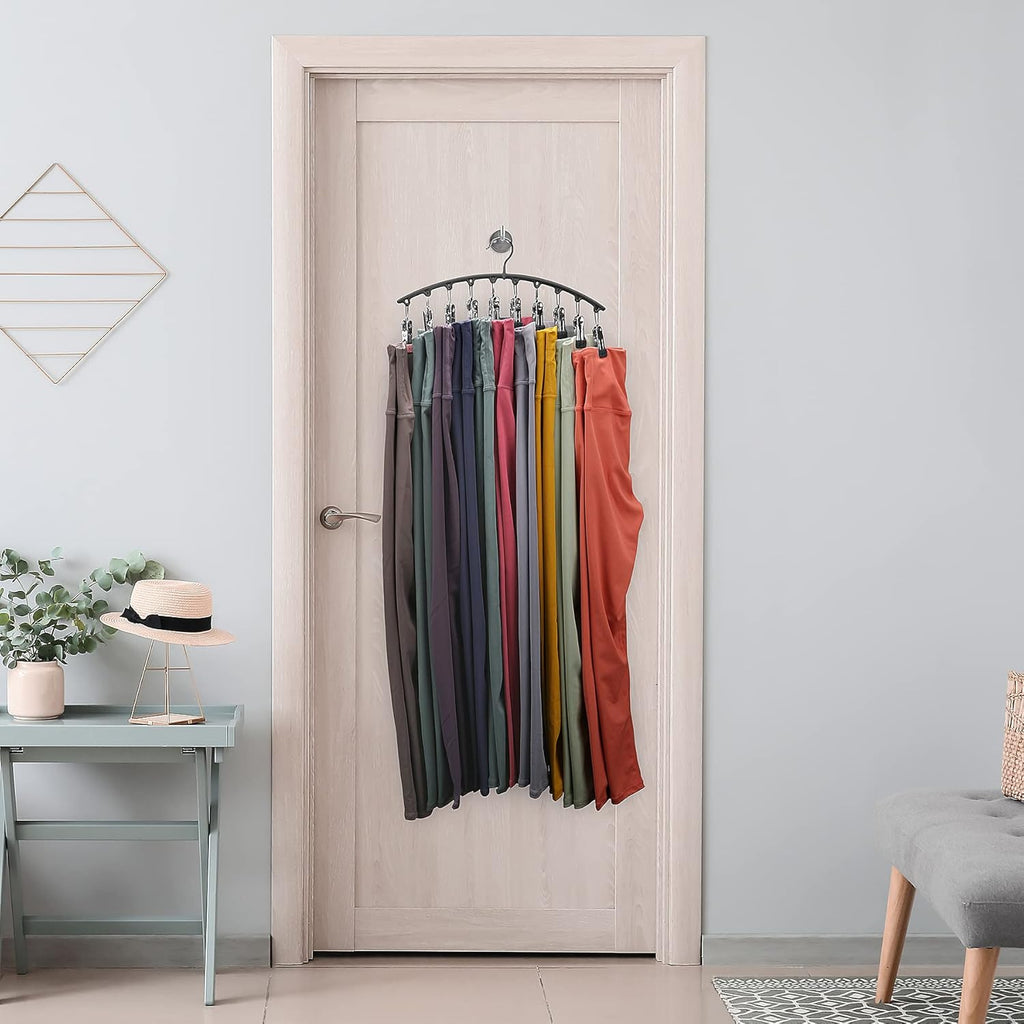 Skiennix Legging Organizer - Space-Saving Metal Yoga Pants Hangers with 10 Clips - Black