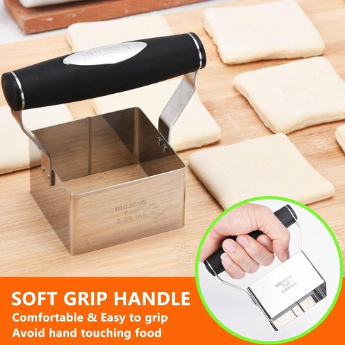 HULISEN Square Biscuit Cutter - 2.75 Inch Stainless Steel Cookie Cutter with Soft Grip Handle | Dishwasher Safe