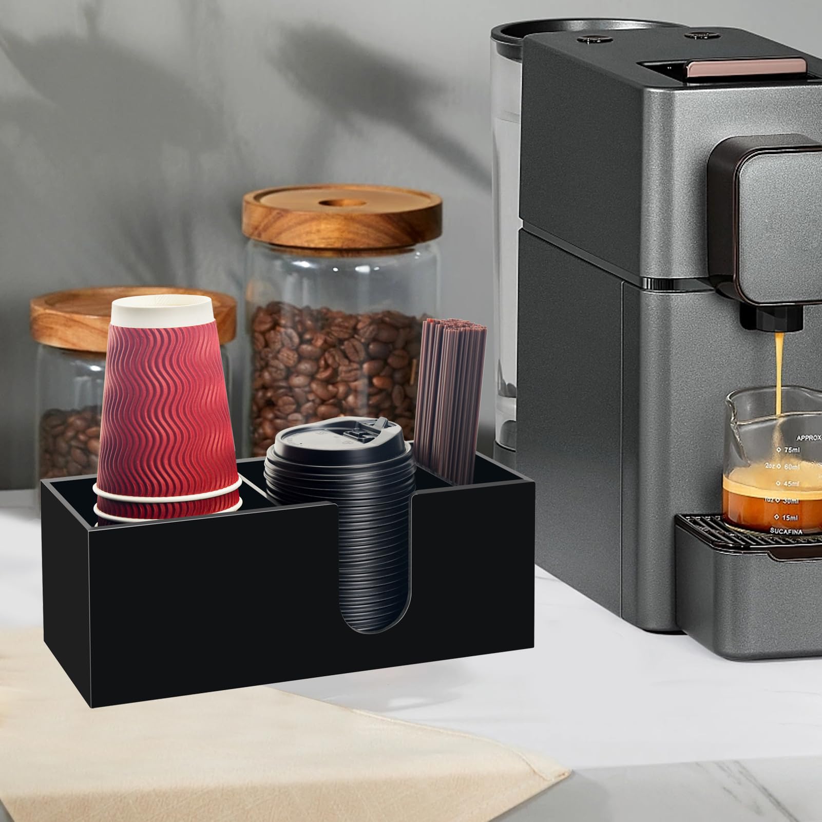 Beitiny Coffee Cup Holder for Countertop, Acrylic Coffee Bar Accessories and Organizer, Black Coffee Station Organizer Farmhouse Table Decor