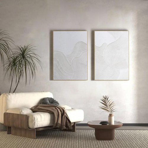 Framed Neutral Abstract Wall Art - Large 3D Curve Canvas Paintings for Living Room | 28 x 40 Inch, Ready to Hang