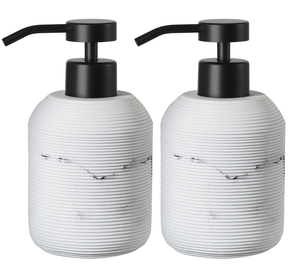 VIMERPA Marble Hand Soap Dispenser for Bathroom, 12 Fl Oz Soap and Lotion Dispenser Set, 2 Pack White Resin Dish Soap Dispensers for Kitchen, Refillable Liquid Bottle Container with Plastic Pump