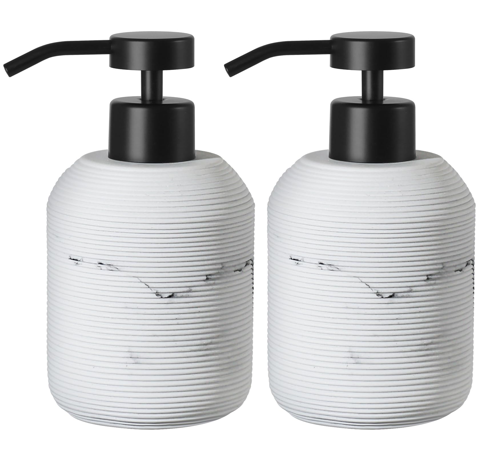 VIMERPA Marble Hand Soap Dispenser for Bathroom, 12 Fl Oz Soap and Lotion Dispenser Set, 2 Pack White Resin Dish Soap Dispensers for Kitchen, Refillable Liquid Bottle Container with Plastic Pump