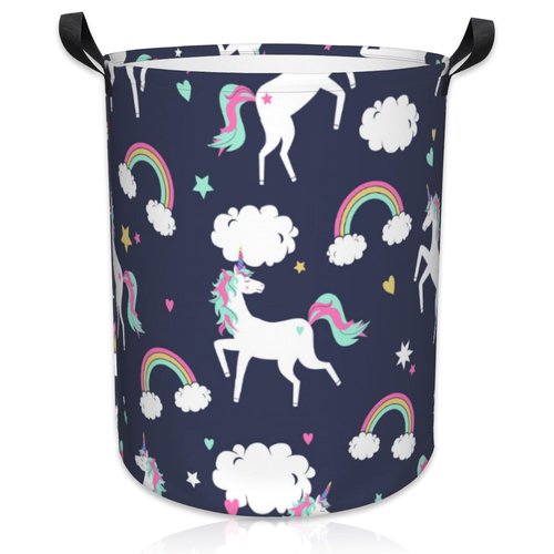 Naqiuli Laundry Basket Unicorns and Rainbows Laundry Hamper Large Laundry Basket Storage Basket Tote Bag Collapsible Organizer Basket for Bathroom,Laundry,Bedroom 17.3 x16.5 Inch