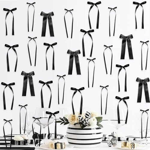 Black Bow Birthday Decorations - 45Pcs DIY Ribbon Bow Wall Decor | Perfect for Parties & Girls' Rooms