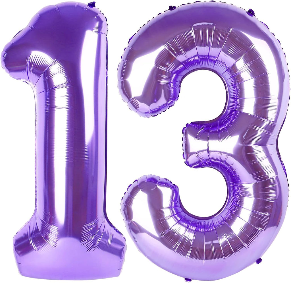 Purple Number 13 Balloon - 40 Inch Giant Foil Balloon for 13th Birthday Party Decorations