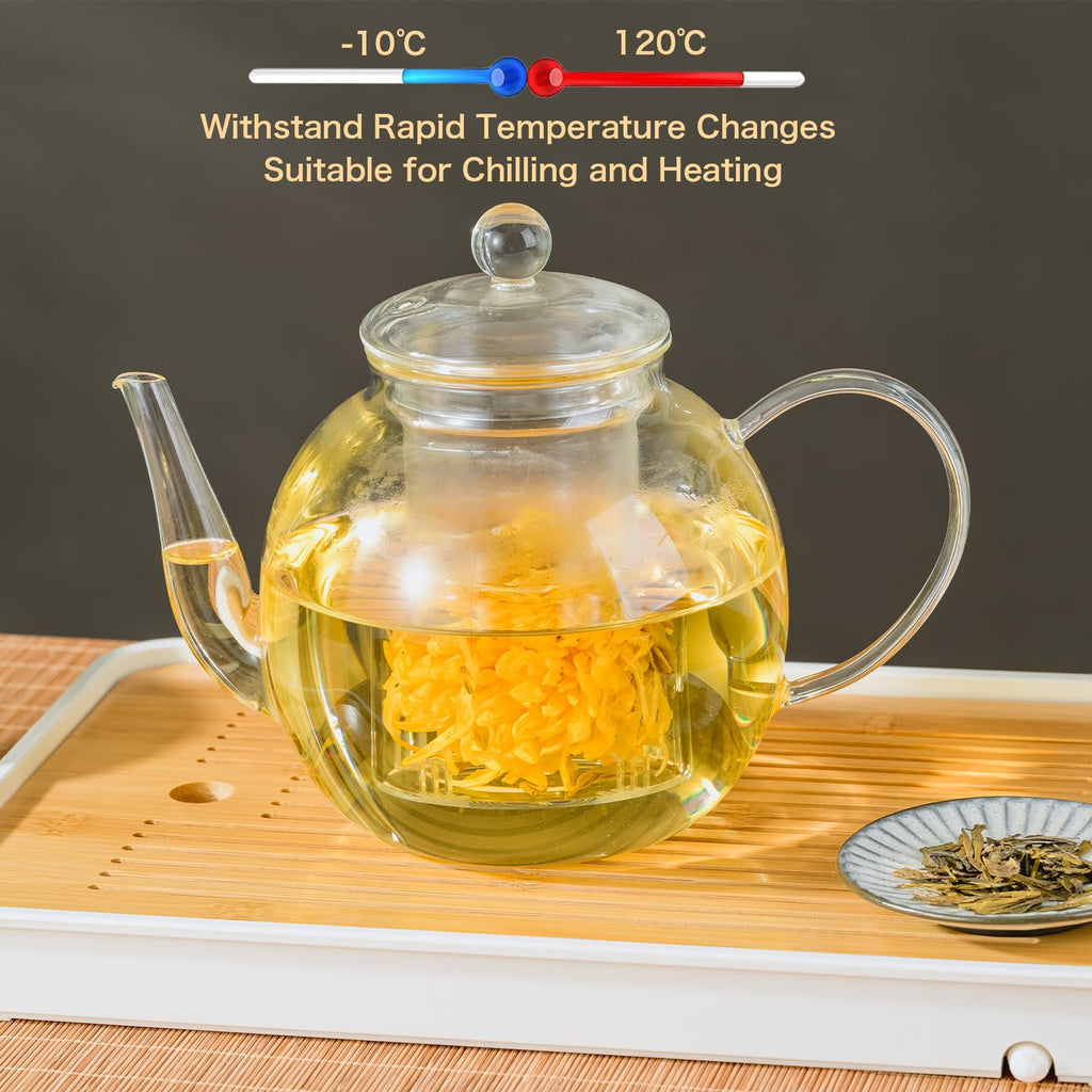 Wlasss 1530 ml/52 oz Large Glass Teapot with Removable Infuser, Clear Tea Kettle Stovetop Safe for Loose Leaf and Blooming Tea, Tea Lover's Choice,Gifts for Christmas