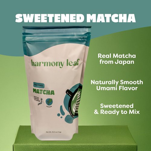 Harmony Leaf Sweetened Matcha Green Tea Powder, 35.3 oz, Makes ~80 Drinks, Matcha Latte Mix for Cafes and Home