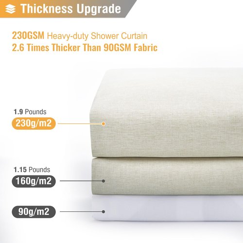 BTTN Light Cream Shower Curtain, Linen Textured Heavy Duty Thick Fabric Shower Curtain Set with 12 Plastic Hooks, Machine Washable, Hotel Spa Luxury Decorative Curtains for Bathroom Showers, 72x72