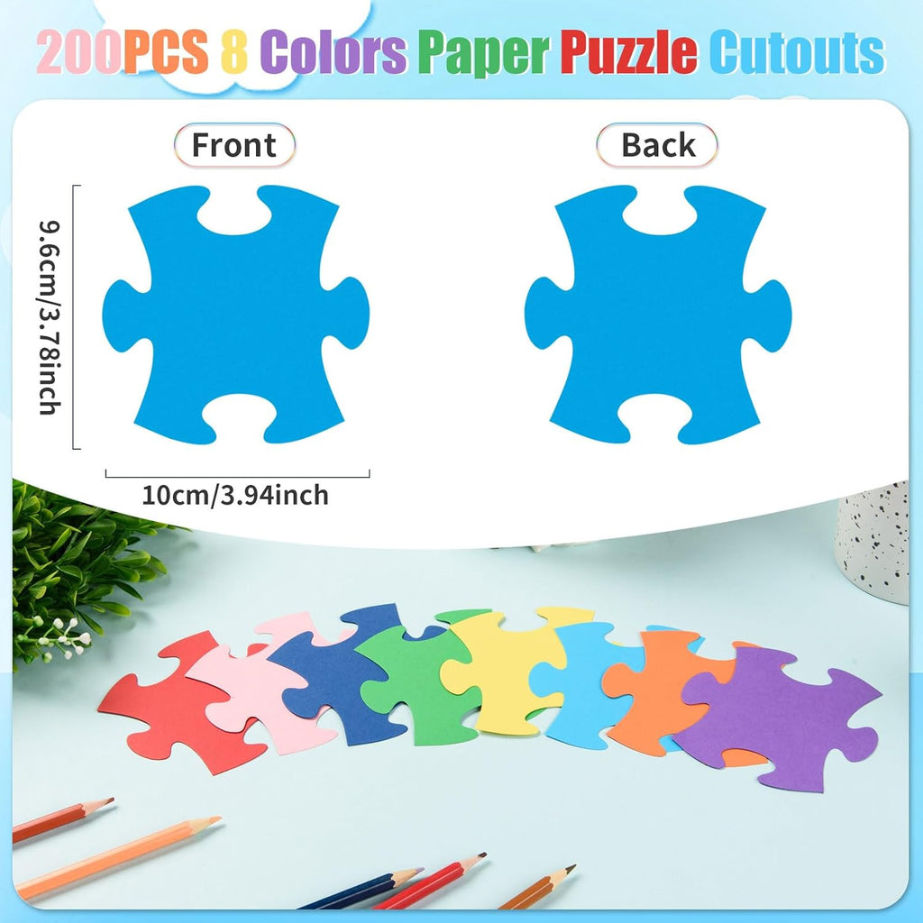 MixTeach 200 Pcs Puzzle Pieces - Die Cut Paper Accents for Classroom Decor & Party Supplies