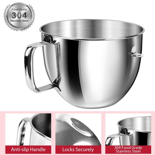 7QT Stainless Steel Mixer Bowl for Kitchenaid Stand Mixers, Kitchen Aid Mixing Bowl for 7QT Lift Mixer with Handle, Compatible with KSM70SKXXBK, Dishwasher safe.