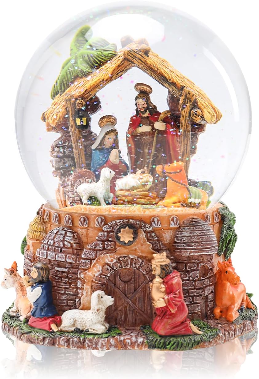 Taman Christmas Nativity Snow Globe - Musical Glittering Lighted Tabletop Décor for Holiday Cheer